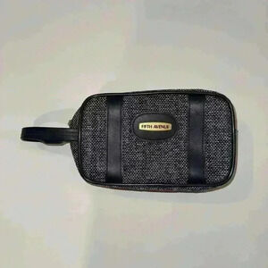 Vintage Fifth Avenue Blue Tweed Small Toiletry Makeup Cosmetic Bag Travel